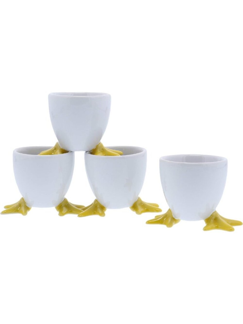 Charming White Chicken Footed Egg Cups with Yellow Feet - Set of 4 for Breakfast